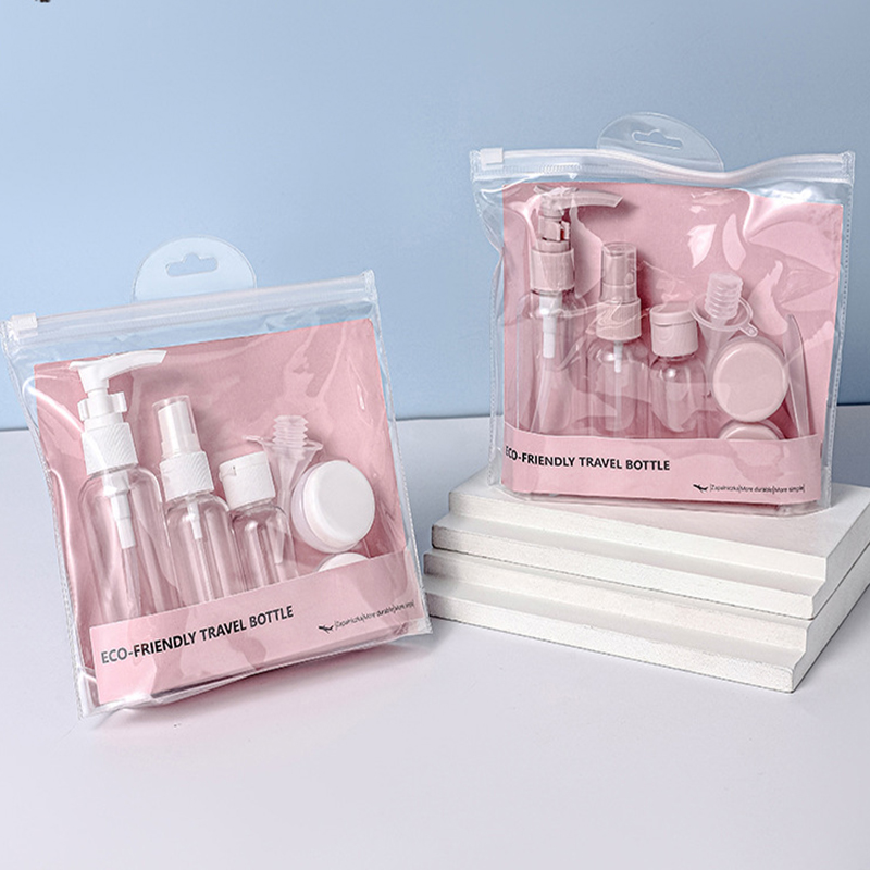 Wholesale Travel Bottles Set Travel Bottle Kits Pink White Skincare PET Plastic Bottle Plastic Cosmetic Packaging Set
