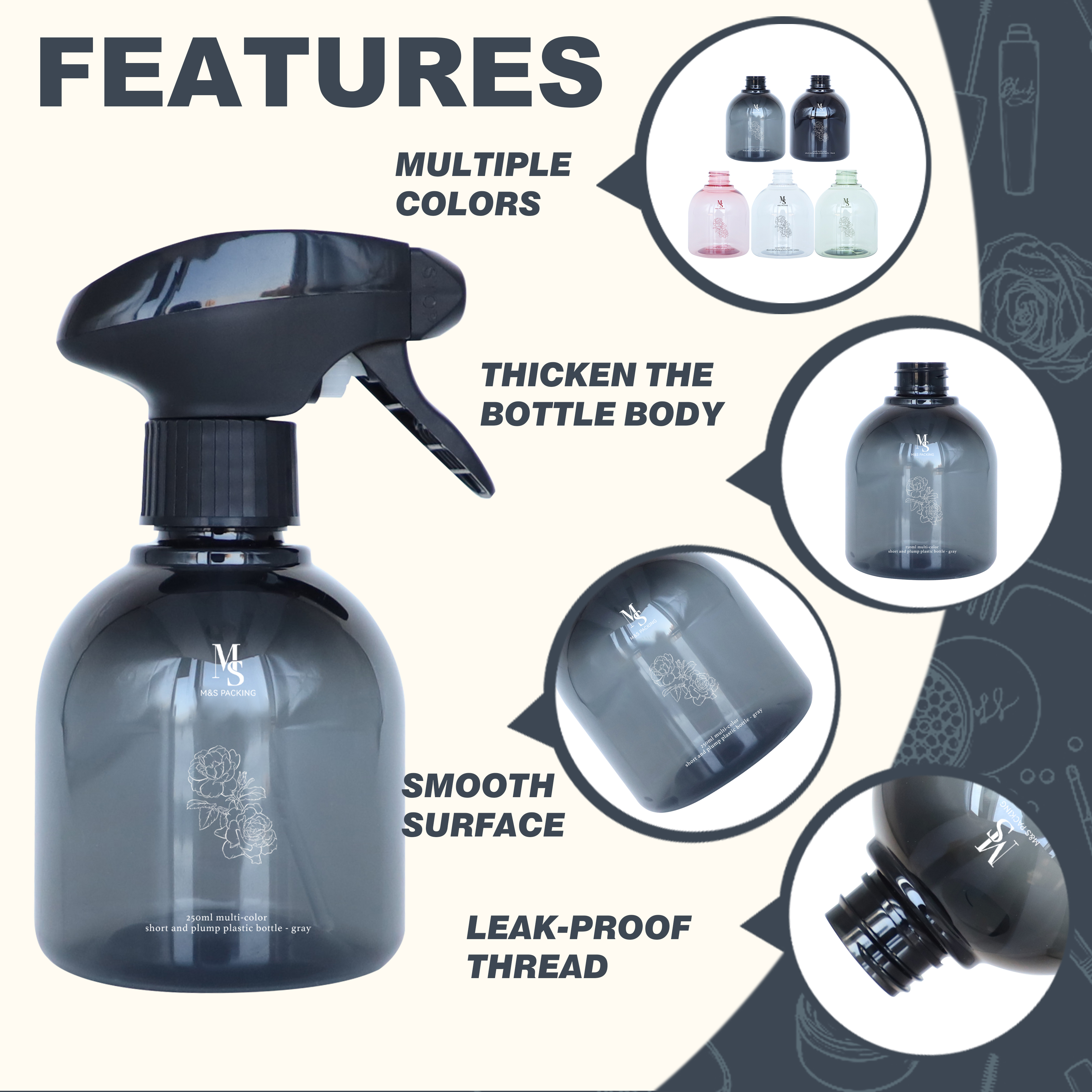 Colorful 250ml Spray Bottle Display 1