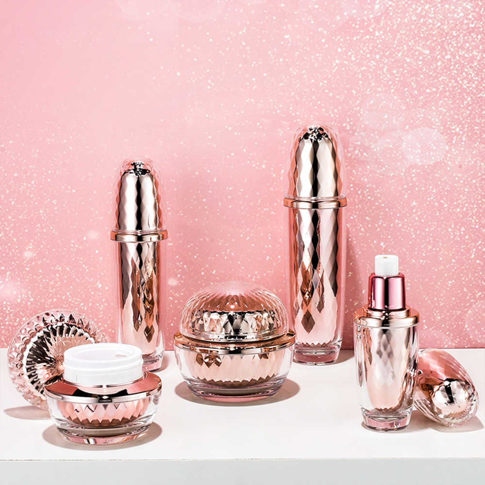 In Stock Luxury Pink Acrylic Square Jar Dropper Serum Cosmetic Packaging for Face Cream