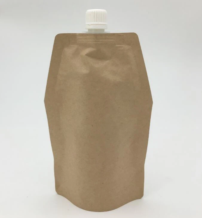 High Quality Custom Printed Stand-Up Pouch Recyclable Kraft Paper Packaging for Liquid Shampoo Spout Bag