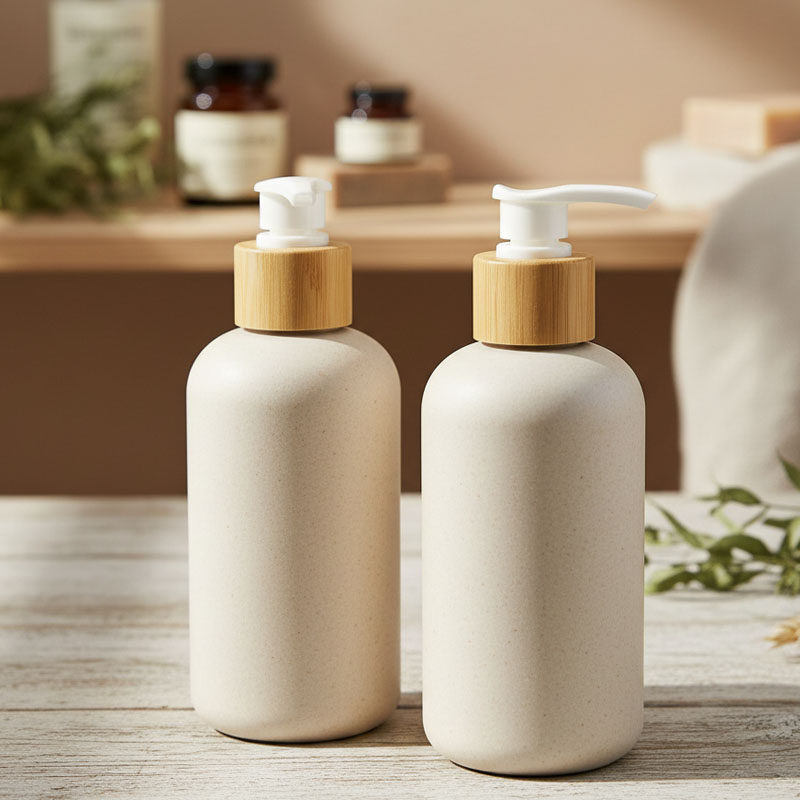 Bamboo Wheat Straw Bottle Biodegradable Compostable Cosmetic Conditioner Packaging Custom Design by OEM Manufacturer