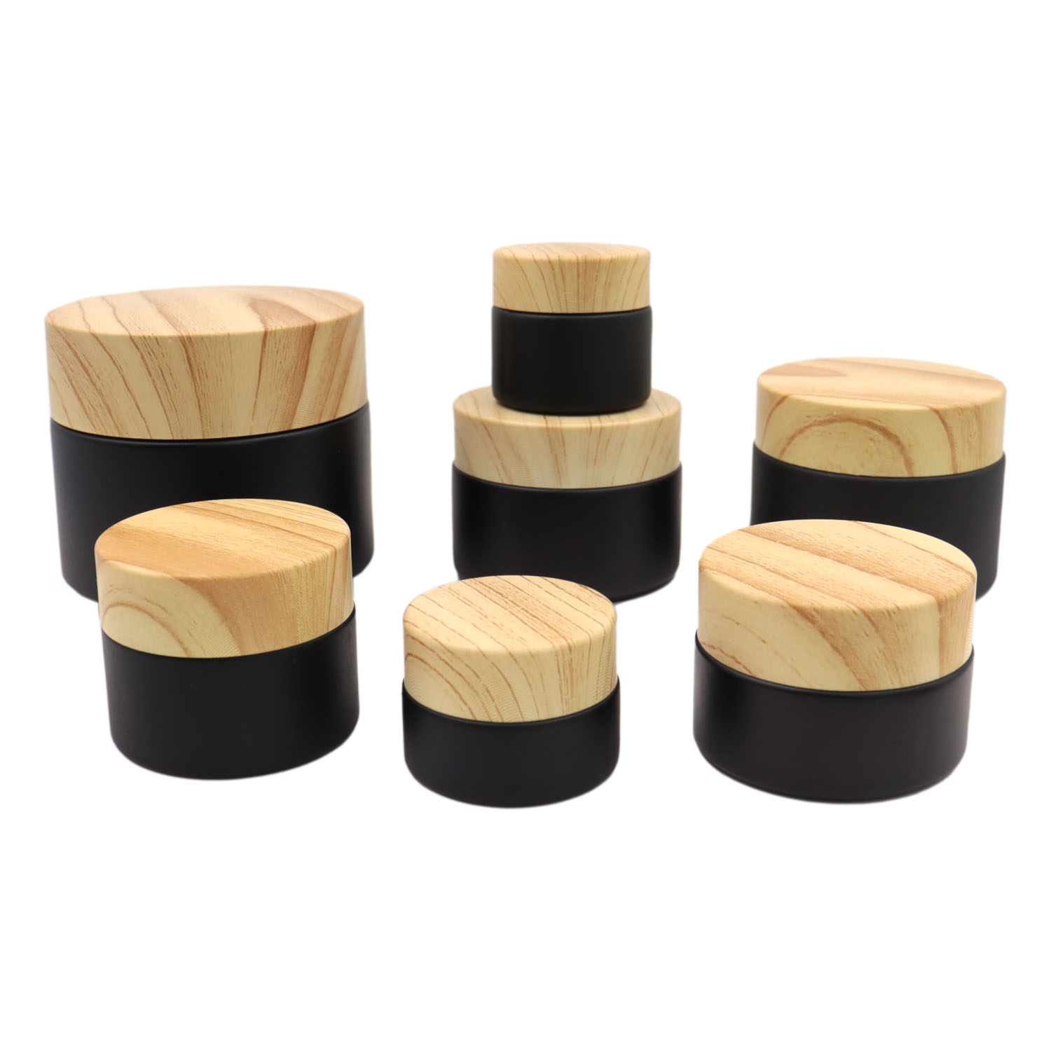 Luxury 30g 50g 60g 2oz Empty Amber Plastic Bamboo Wood Grain Cream Jar Black Lid Amber Glass Cosmetic Jar with Body Butter Cream