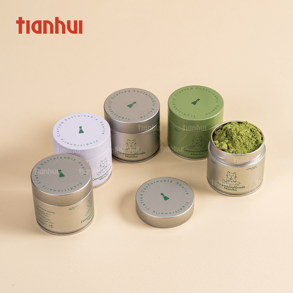 Tianhui Mini 30g Matcha Cans Round Airtight Small Metal Tins for Original Matcha Tins Tea Storage