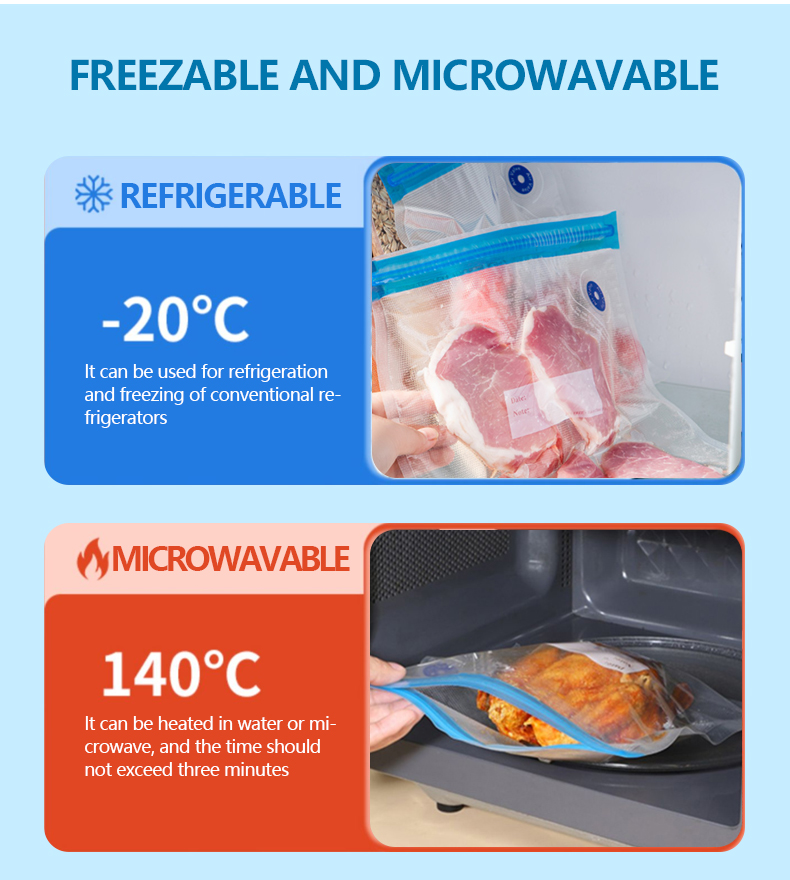 Food Grade Air Valve Ziplock Bag with PE+PA Material Recyclable Vacuum Preservation Zipper Storage for Keeping Food Fresh