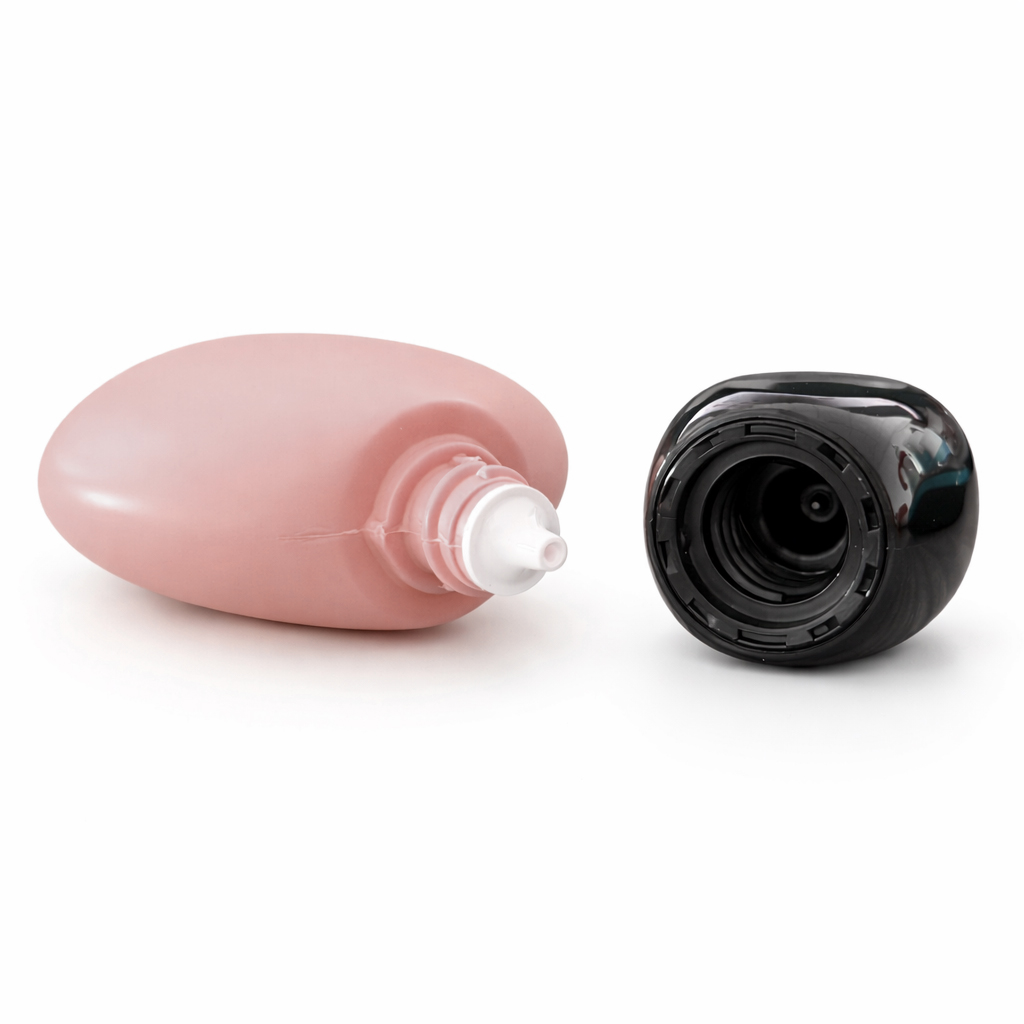 PE Flat Oval Bottle 50ml Ball-Shaped Screw Cap Empty Container Serum Sunscreen Concealer Custom Silk Screen OEM