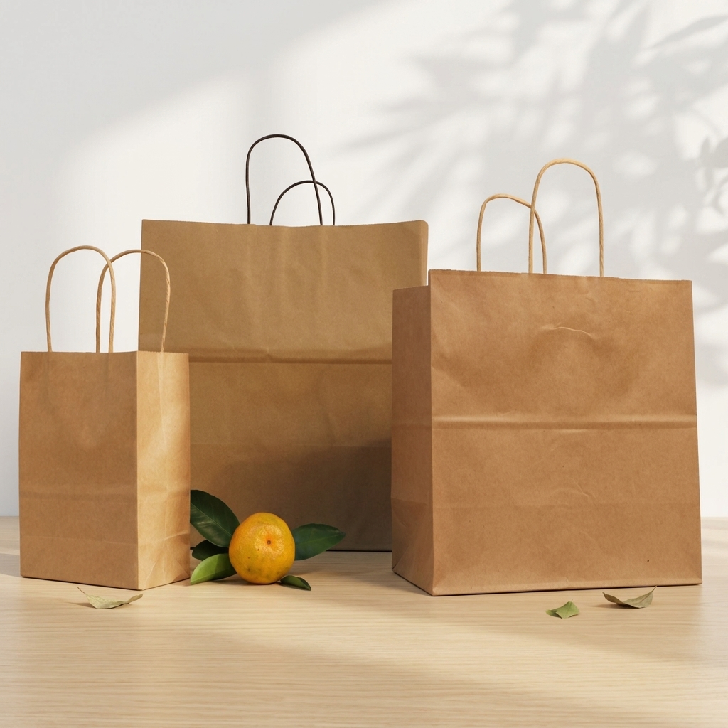 Custom Logo Eco-Friendly Classic Recycled Printed Kraft Paper Bags Handles for Grocery Shopping Restaurant Takeaway Packaging