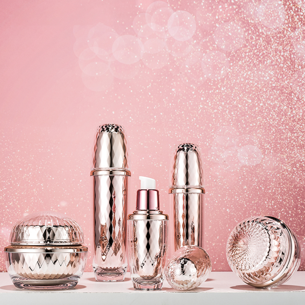 In Stock Luxury Pink Acrylic Square Jar Dropper Serum Cosmetic Packaging for Face Cream