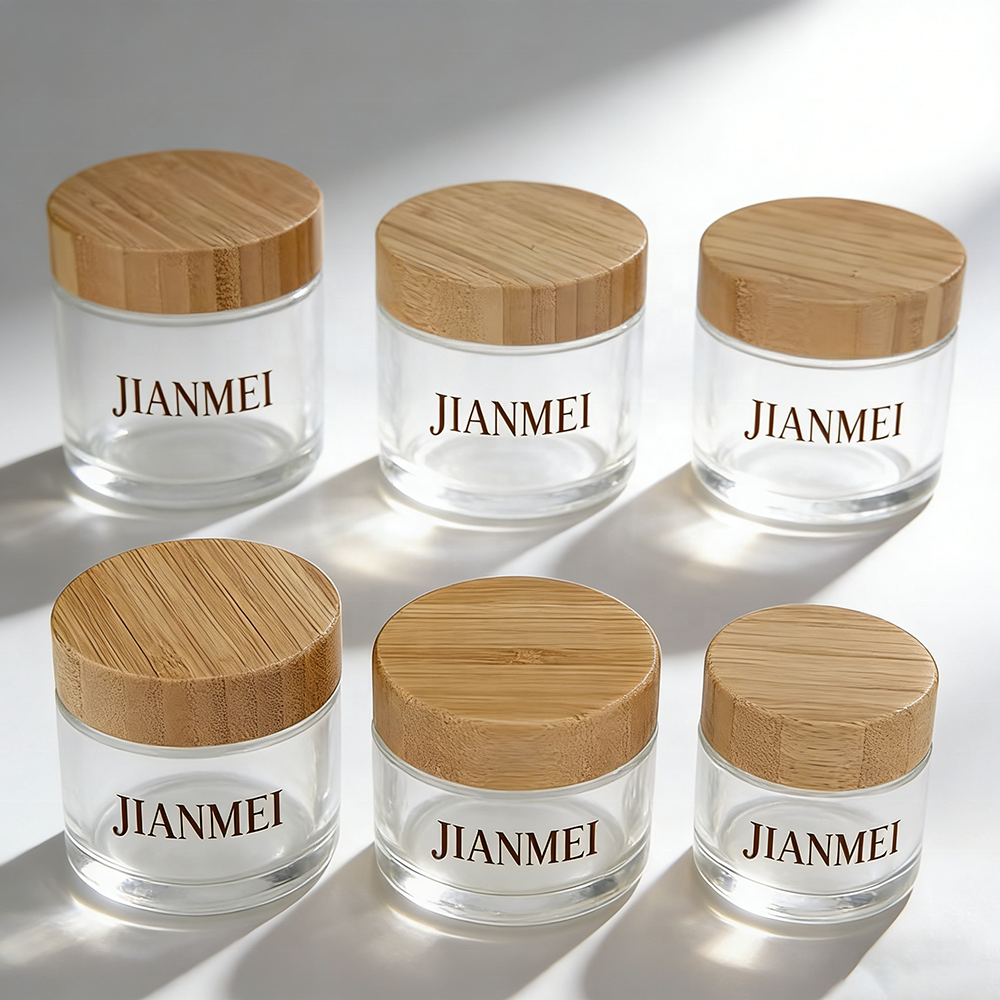 Frosted Amber Glass Jars 250ml 200ml 150ml 100ml 50ml 30ml 15ml Face Cream Glass Jar with Wooden Lid for Cosmetic Jar