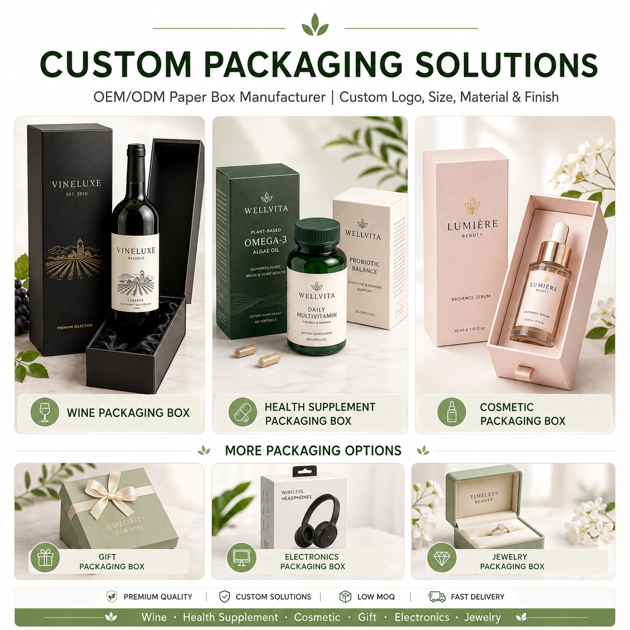 Custom Logo Luxury Eco-friendly Cosmetic Box Wholesale Rigid Paperboard Drawer Sliding Box Gold Foil Essential Oil Skincare