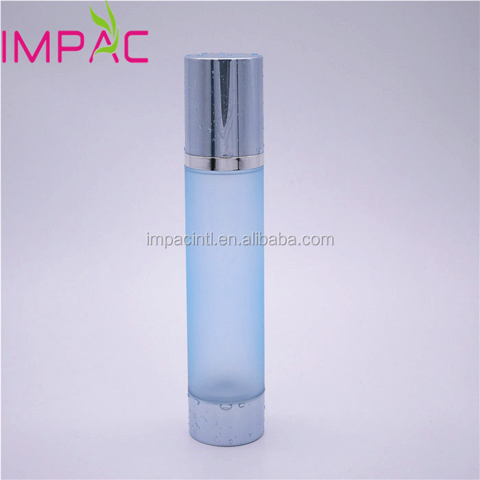 Skin care luxury airless 120 ml cream packaging with vacuum pump dispenser frosted blue container