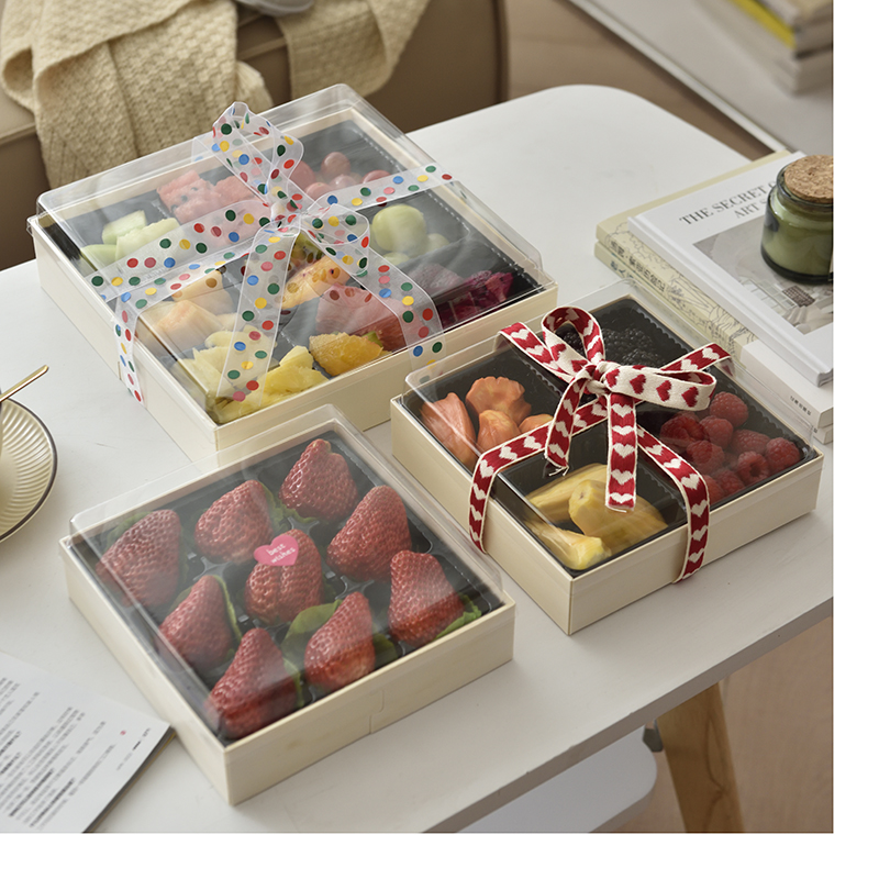 Wooden Transparent Window Food Fruit Eco Conscious Food Packaging Custom Print Food Container Various Pastry Cake Box