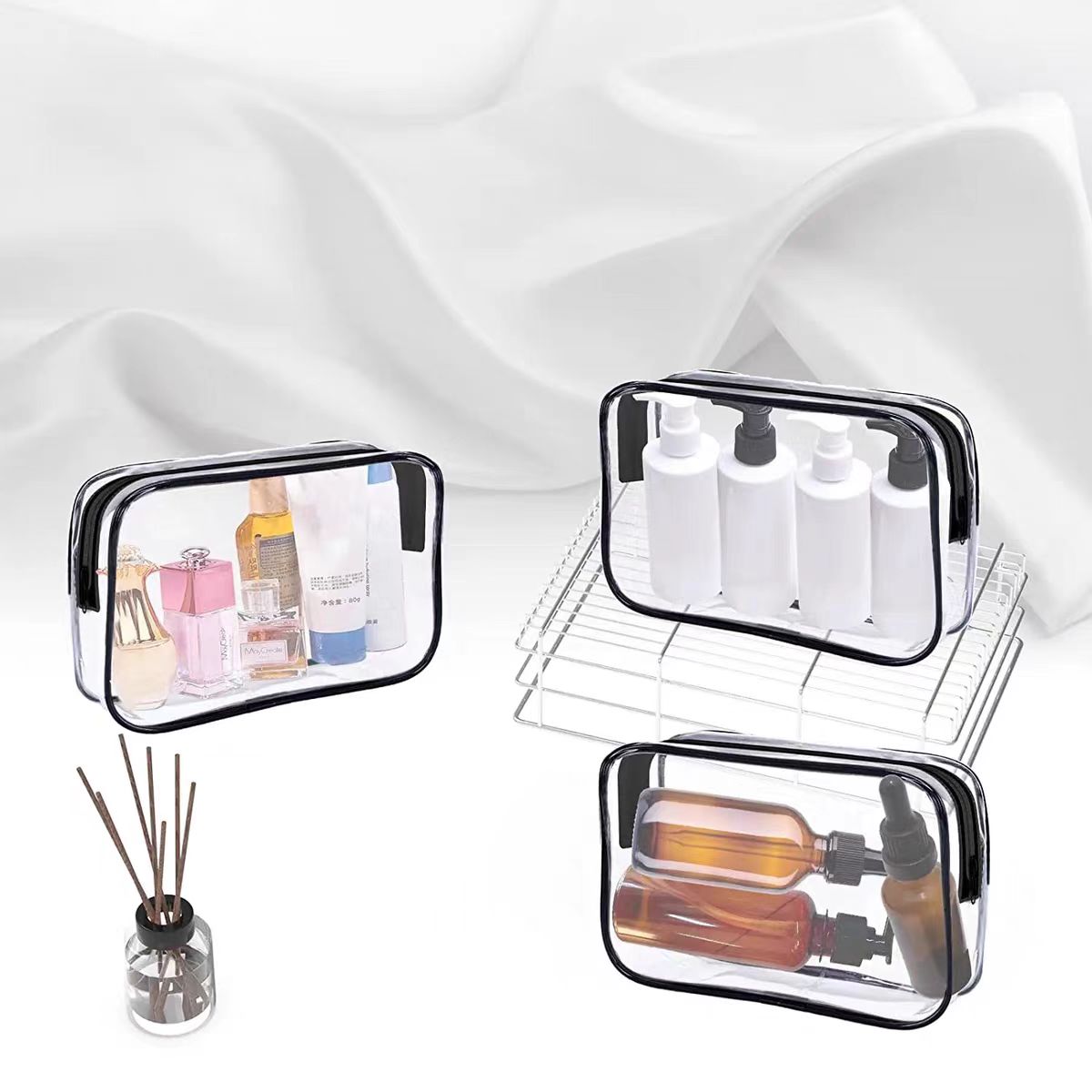 Custom Size logo Soft Plastic Makeup Zipper Bag Shoe Storage Waterproof Packaging Travel Bag PVC Zipper Bag