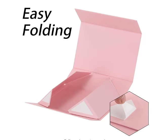 Custom Logo Luxury Rigid Pink Gift Box With Lids Magnetic Closure Collapsible With Ribbon For Gift Packaging With Bag