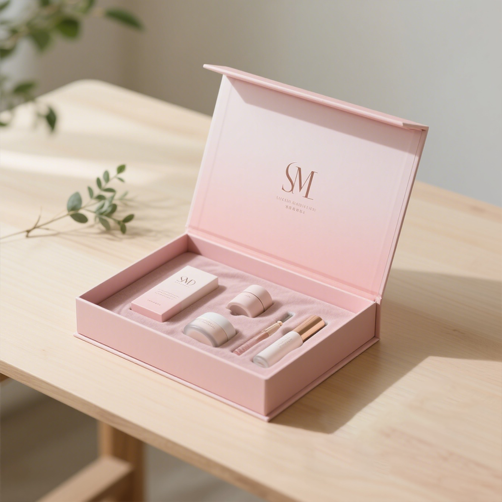 Luxury Gold Foil Pink Custom Rigid Magnetic UV Embossed Skin Care Serum Beauty Box Packaging