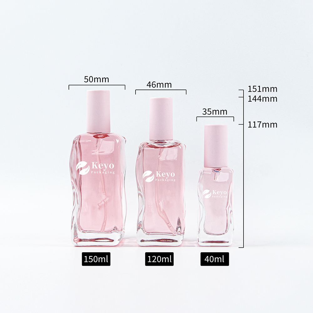Organic Design Pink Glass Skincare Bottles 40ml 120ml 150ml Square Shape Cosmetic Packaging with Pump for Lotion