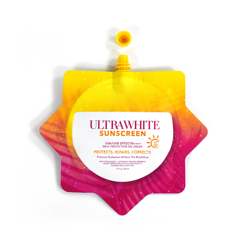 Custom Printed Die Cut Liquid Packaging Aluminum Foil Stand up Spout Pouch Refill Squeeze Sunscreen Cosmetic Travel Portable