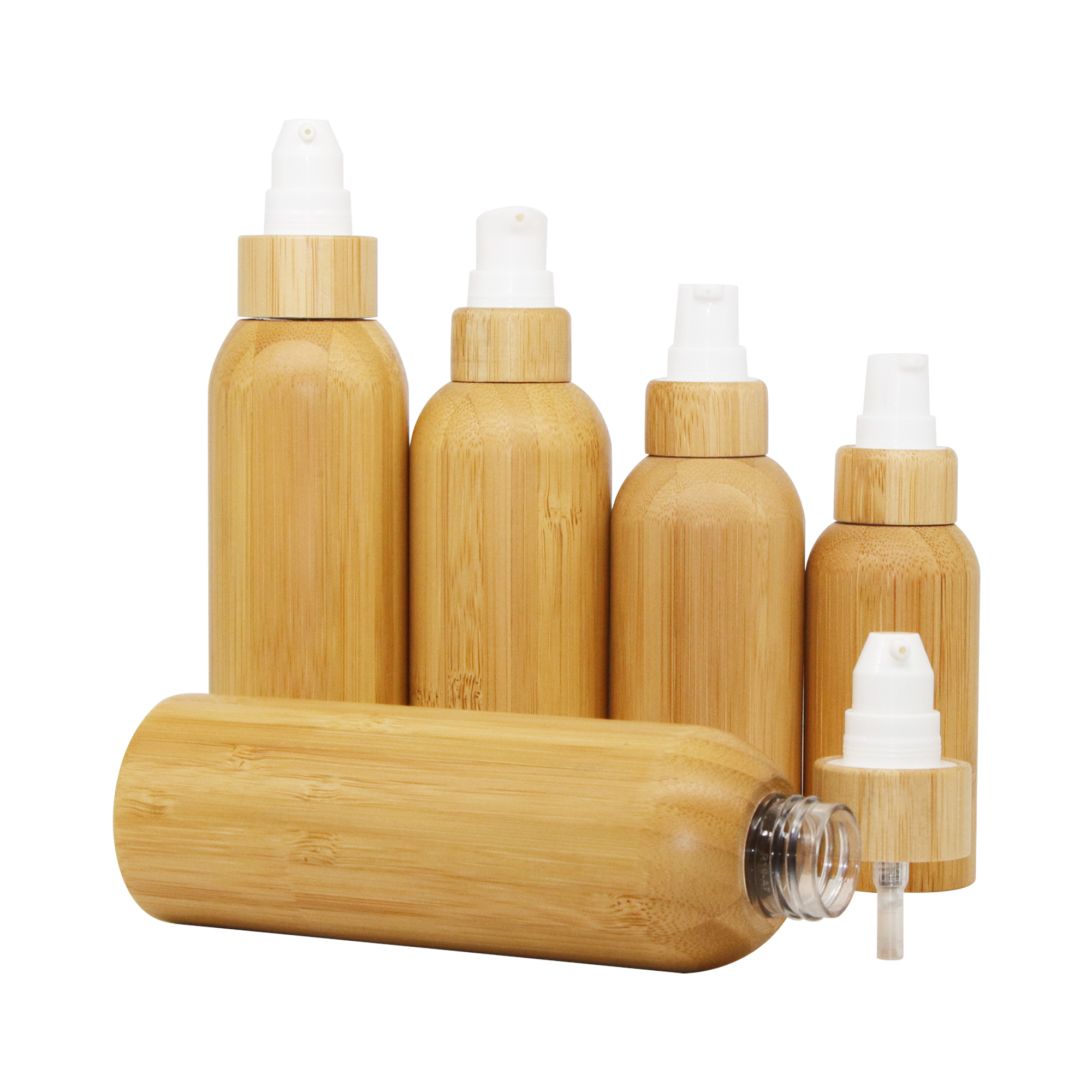 Eco Friendly Organic Bamboo Plastic Bottle Pump Sprayer Refillable Eco Packaging for Shampoo Lotion Shower Gel Skincare Liquid