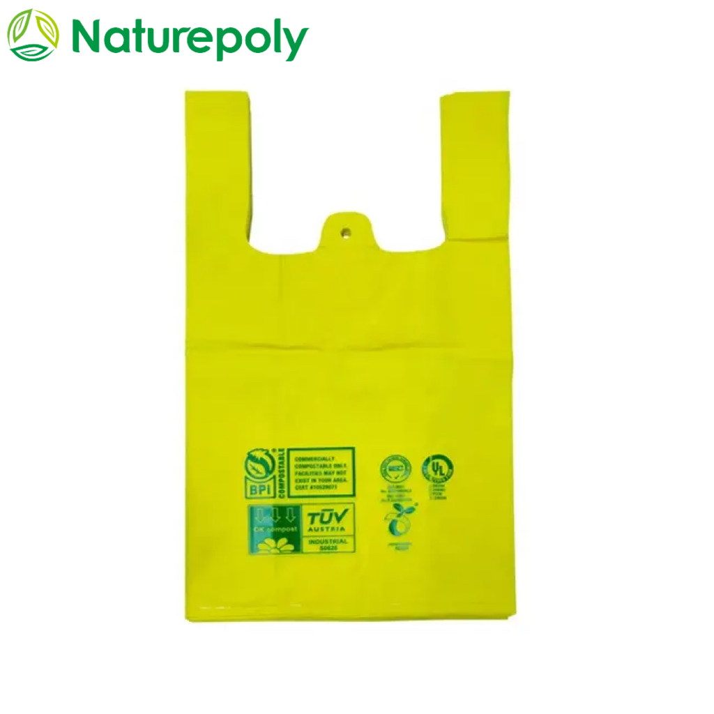 Plastic Free Sustainable Compostable Plant-based PLA PBAT Biodegradable Takeout Packaging T-shirt Bag