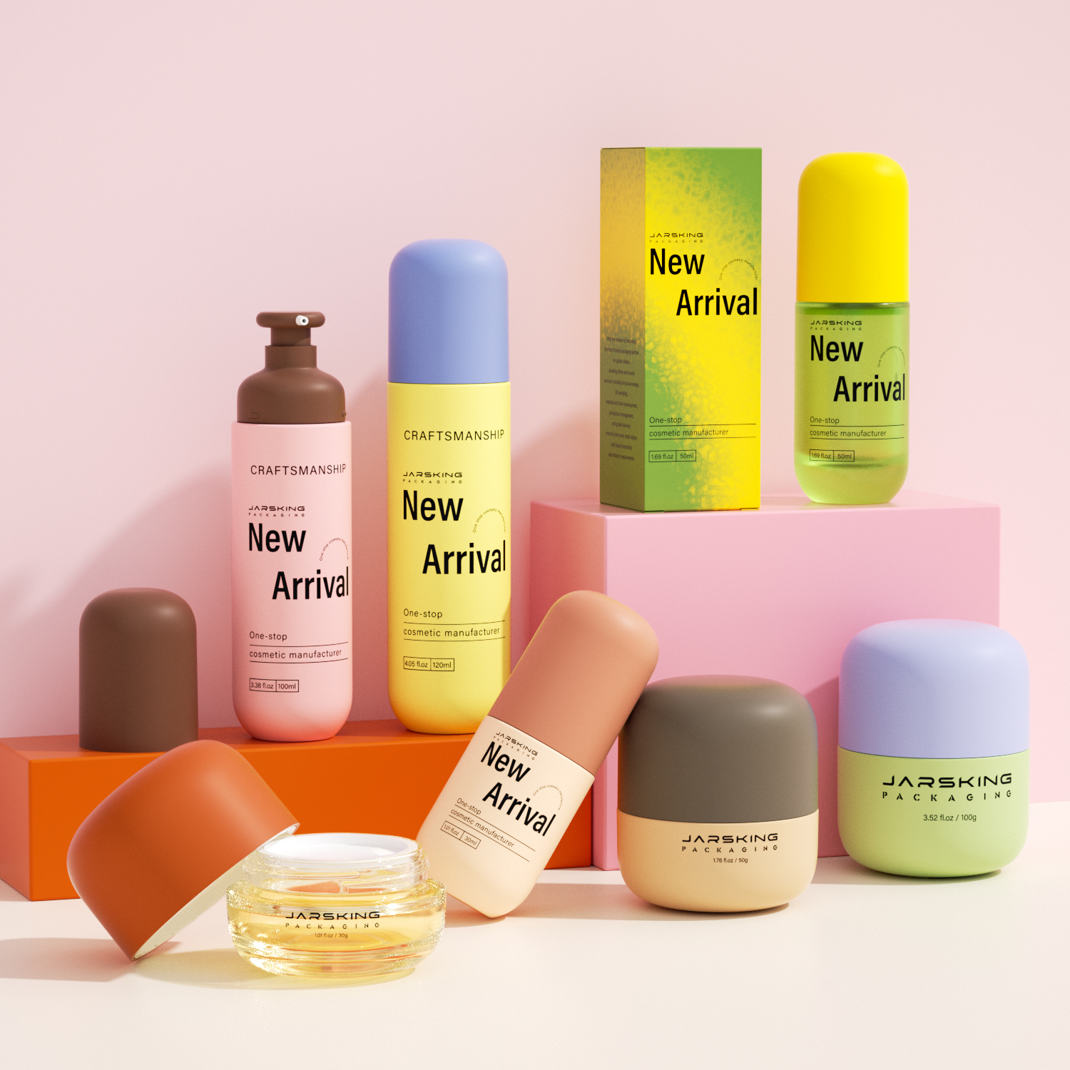 Luxury Custom Logo Skincare Packaging Set Matte Glass Serum Bottle Foundation Pump Cosmetic Face Cream Jar Container with Box