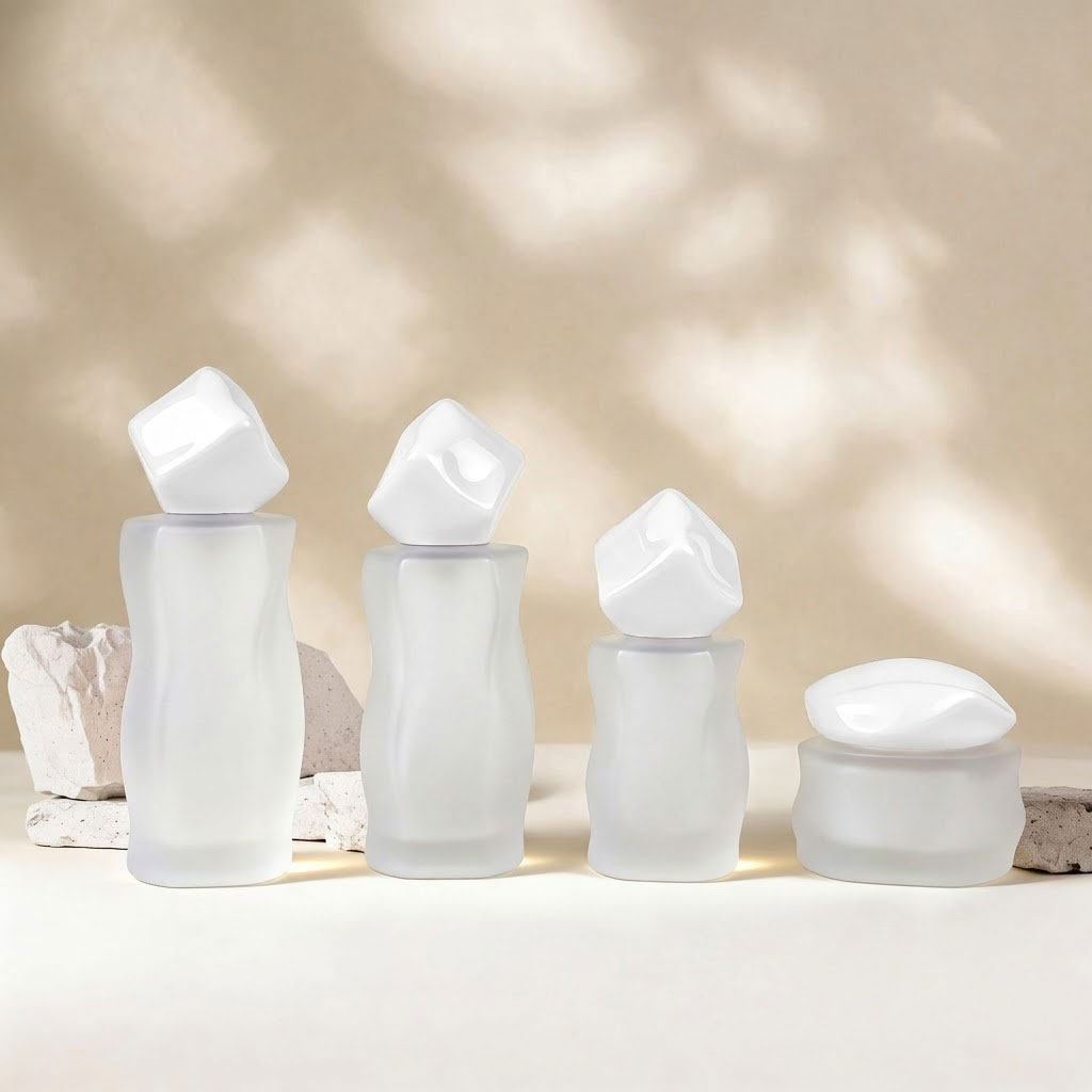 Mingsheng Luxury Unique Shape clear Matte Glass Cream Jar with Screw-On Lid 100ml Skincare Serum &amp; Cosmetic Packaging Bottle