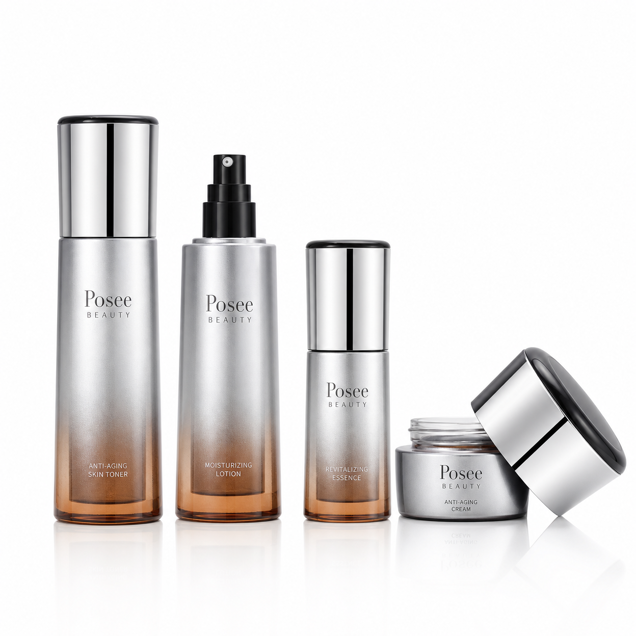 High-end Conical Glass Cosmetic Packaging Set Hot Stamped &amp; Sprayed Bottles Jars for 100ml Lotion Serum 30/20g Cream Eye Cream