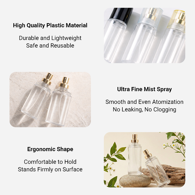 OEM Service Refillable 88ml Transparent Cosmetic Spray Container Beauty Packaging PET Plastic Perfume Spray Bottle