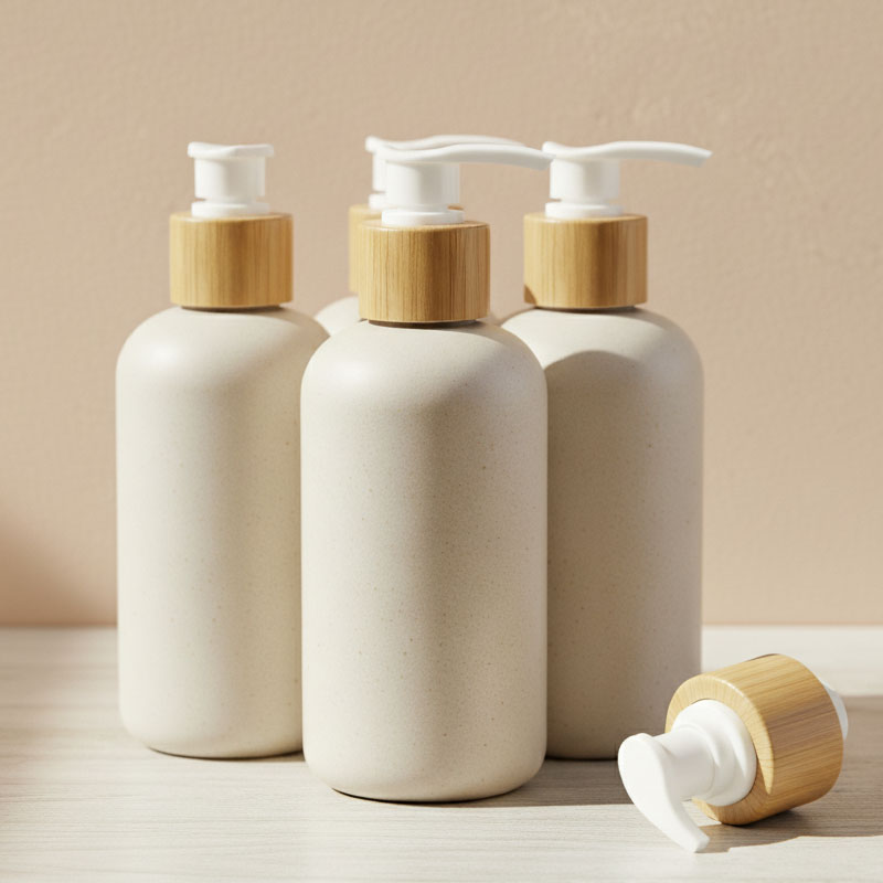 Bamboo Wheat Straw Bottle Biodegradable Compostable Cosmetic Conditioner Packaging Custom Design by OEM Manufacturer