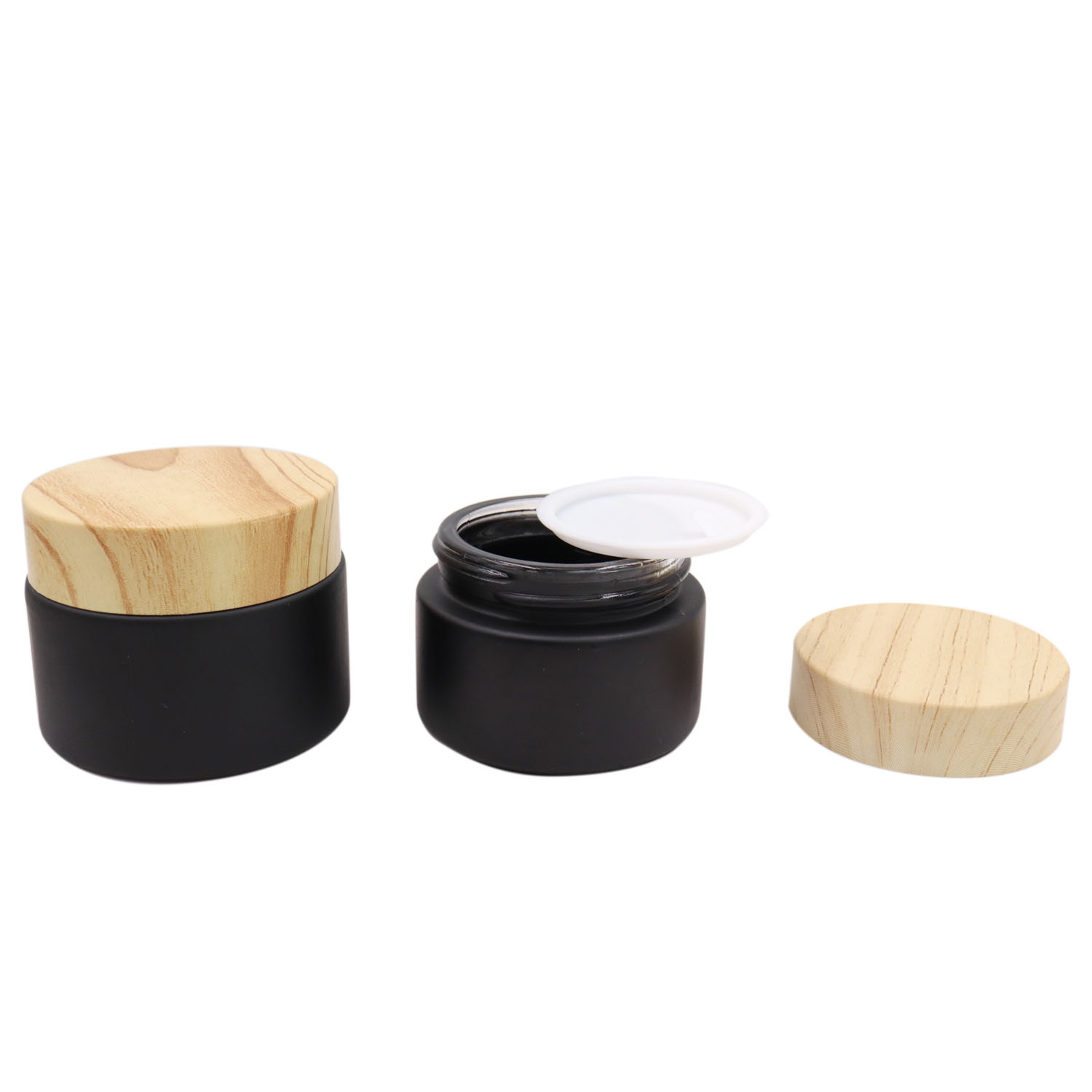 Luxury 30g 50g 60g 2oz Empty Amber Plastic Bamboo Wood Grain Cream Jar Black Lid Amber Glass Cosmetic Jar with Body Butter Cream