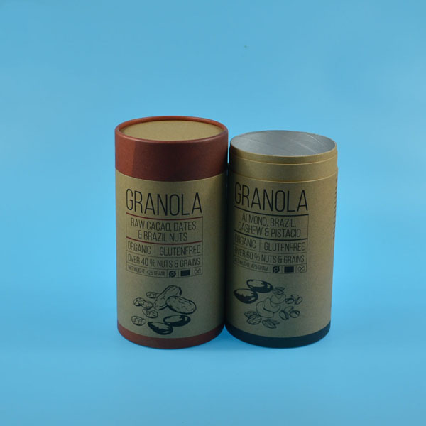 Custom Logo Natural Kraft Paper Can Biodegradable Eco-friendly Recyclable Cardboard Tube for Branded Granola Food Gift