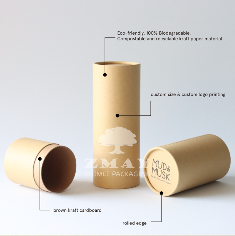 High Quality Scarf Packaging Cylinder Paper Box Paper Tube for Tshirts Packaging with Custom logo and Custom Window