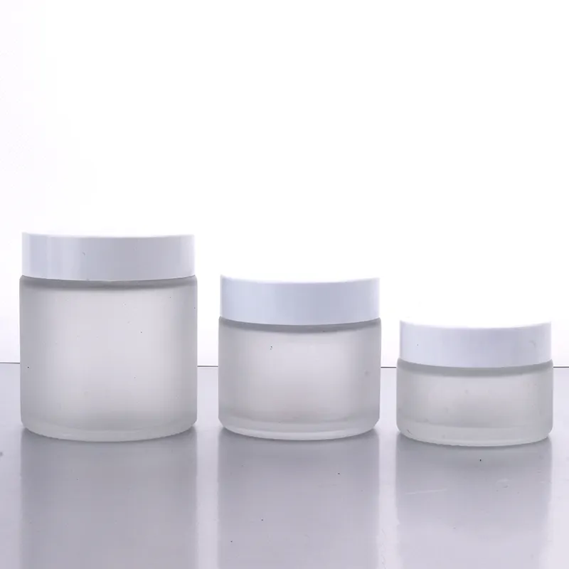 Environmental 5/15/30/50/100ml Wholesale Empty Cream Glass Container Refillable Frosted Glass Cosmetic Jars With Bamboo Lid
