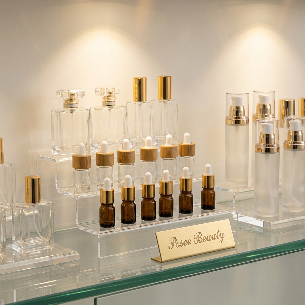 High-end Conical Glass Cosmetic Packaging Set Hot Stamped & Sprayed Bottles Jars for 100ml Lotion Serum 30/20g Cream Eye Cream