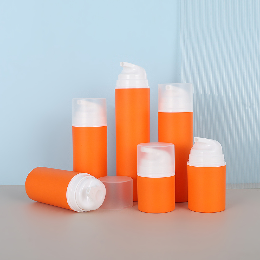 Orange Color Cosmetic Airless Bottle 30ml 50ml 100ml 120ml 150ml 200ml Dispenser Airless Pump Bottle For Skincare Package