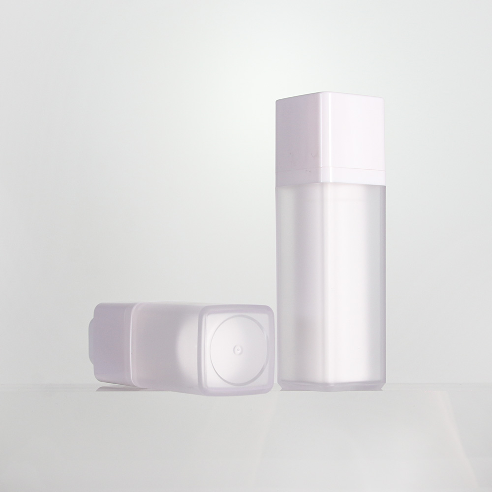 White Frosted Square Vacuum Bottle 15ml/30ml/50ml Refillable Cosmetic Serum Lotion Travel Skincare Packaging