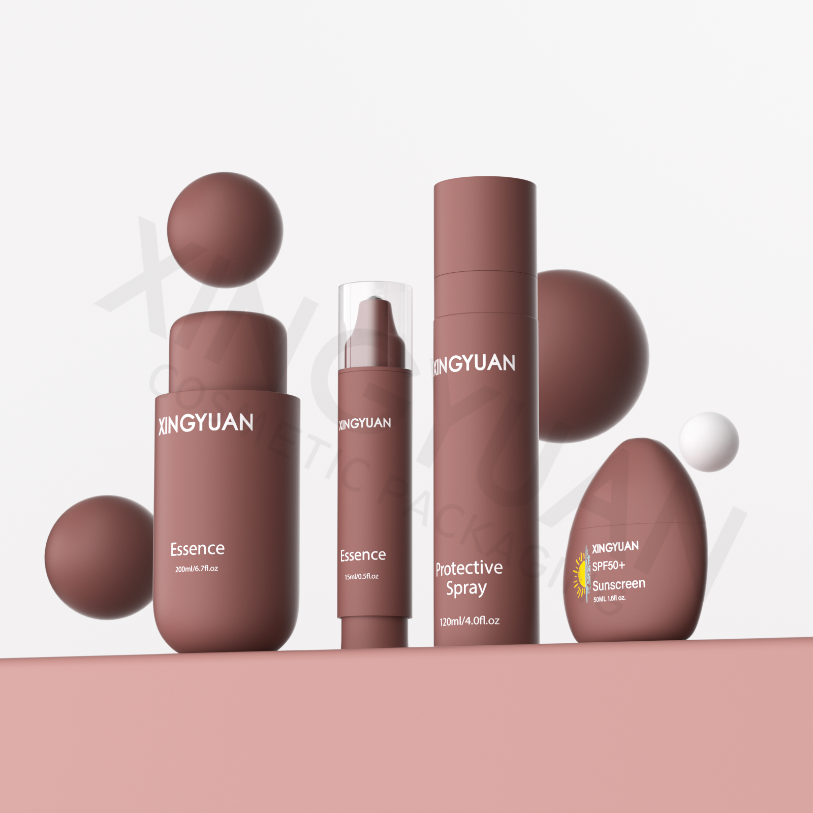 XINGYUAN Cosmetic Packaging Bottle Set For Lotion Serum Spray Sunscreen Custom Bottles Skincare