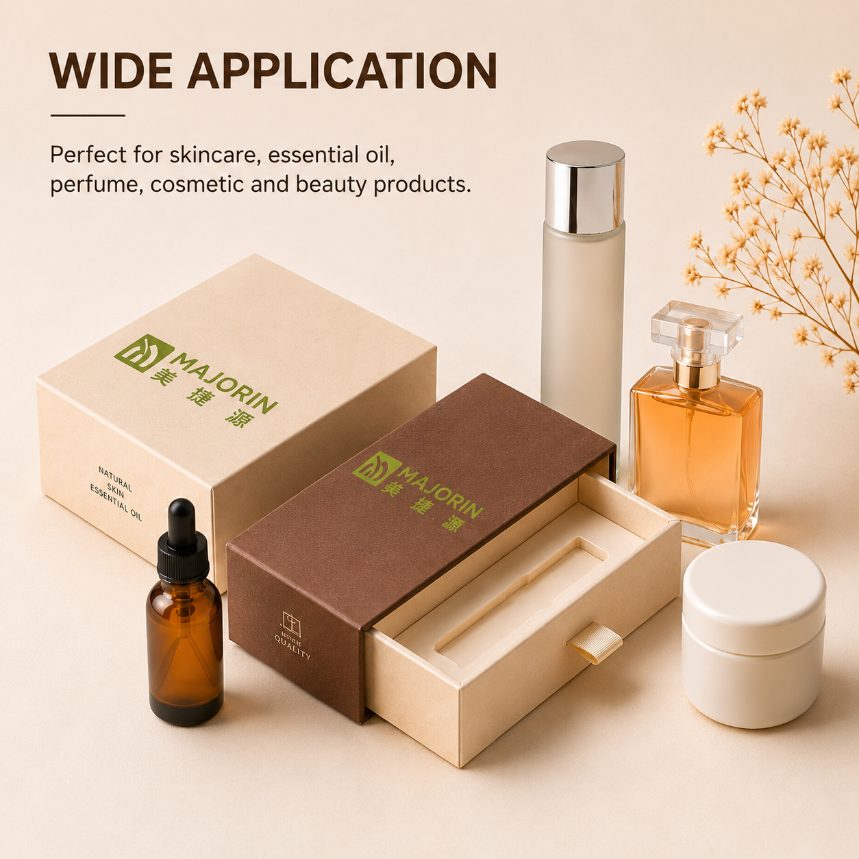 Custom Logo Luxury Eco-friendly Cosmetic Box Wholesale Rigid Paperboard Drawer Sliding Box Gold Foil Essential Oil Skincare