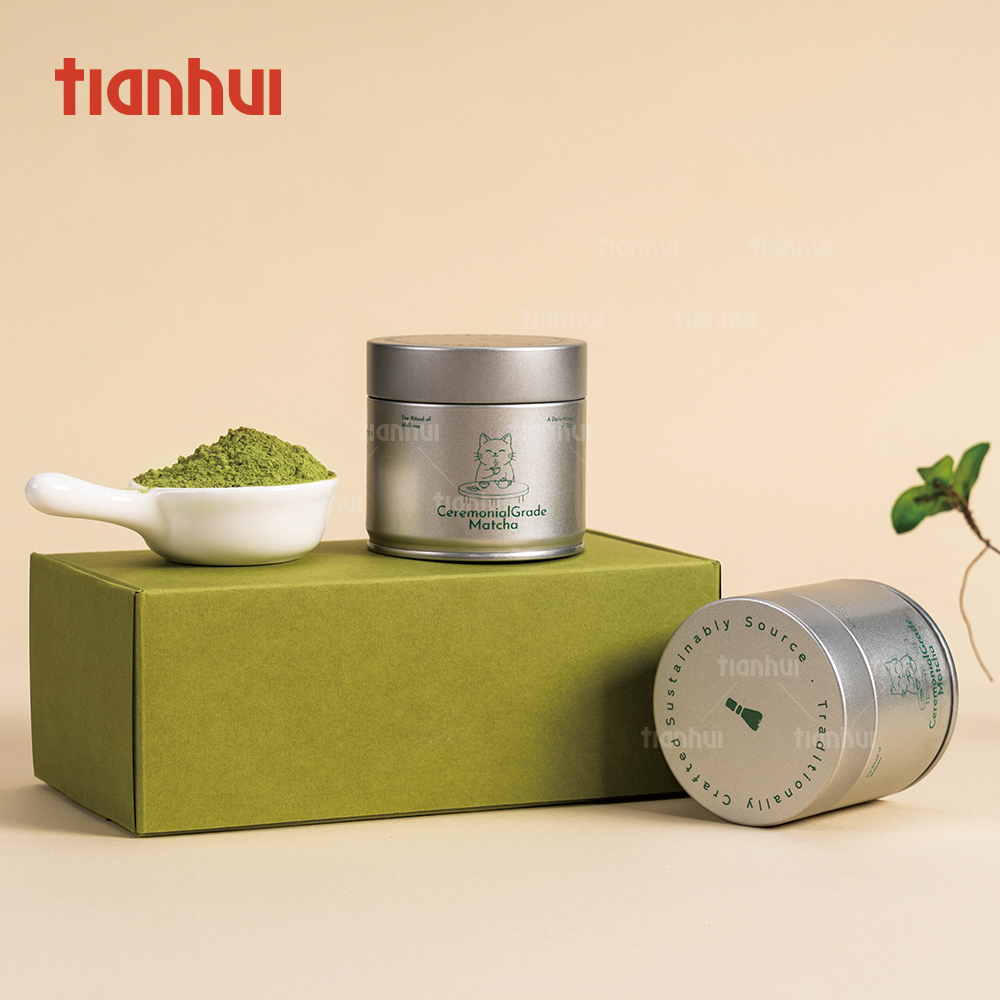 Tianhui Mini 30g Matcha Cans Round Airtight Small Metal Tins for Original Matcha Tins Tea Storage