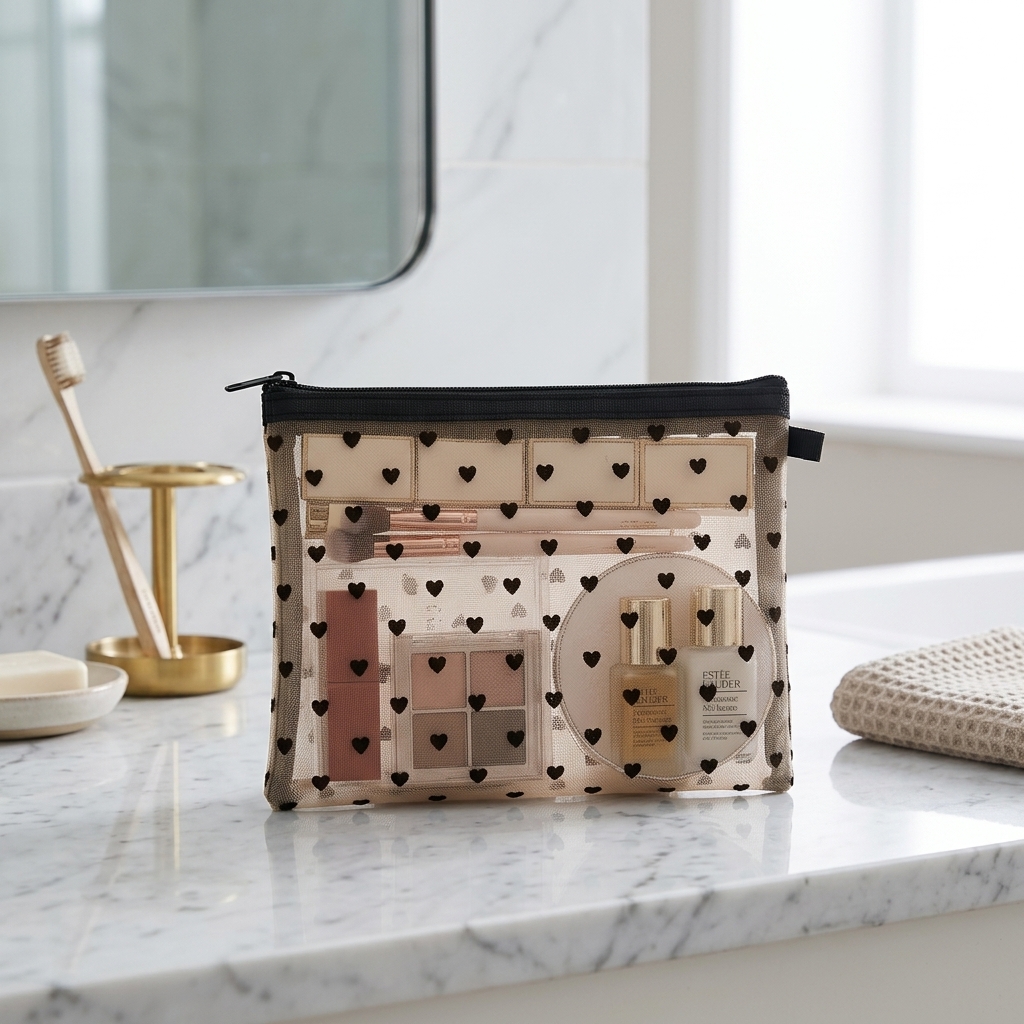 Premium Transparent Mesh Makeup Bag | Organized Travel Cosmetic Pouch | Durable Nylon Toiletry Organizer With Zipper