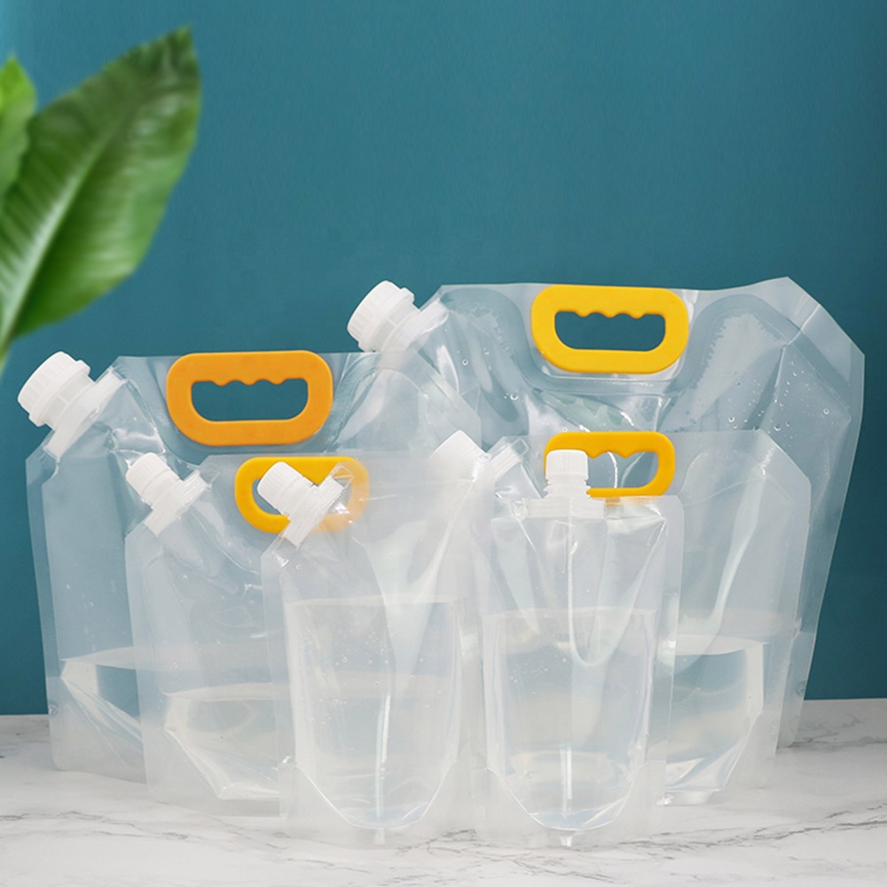 Transparent Foldable Pure Water Bag Spout Pouch 1L 2L 5L 10L Clear Portable Travel Handle Water Bag With Big Size Cap