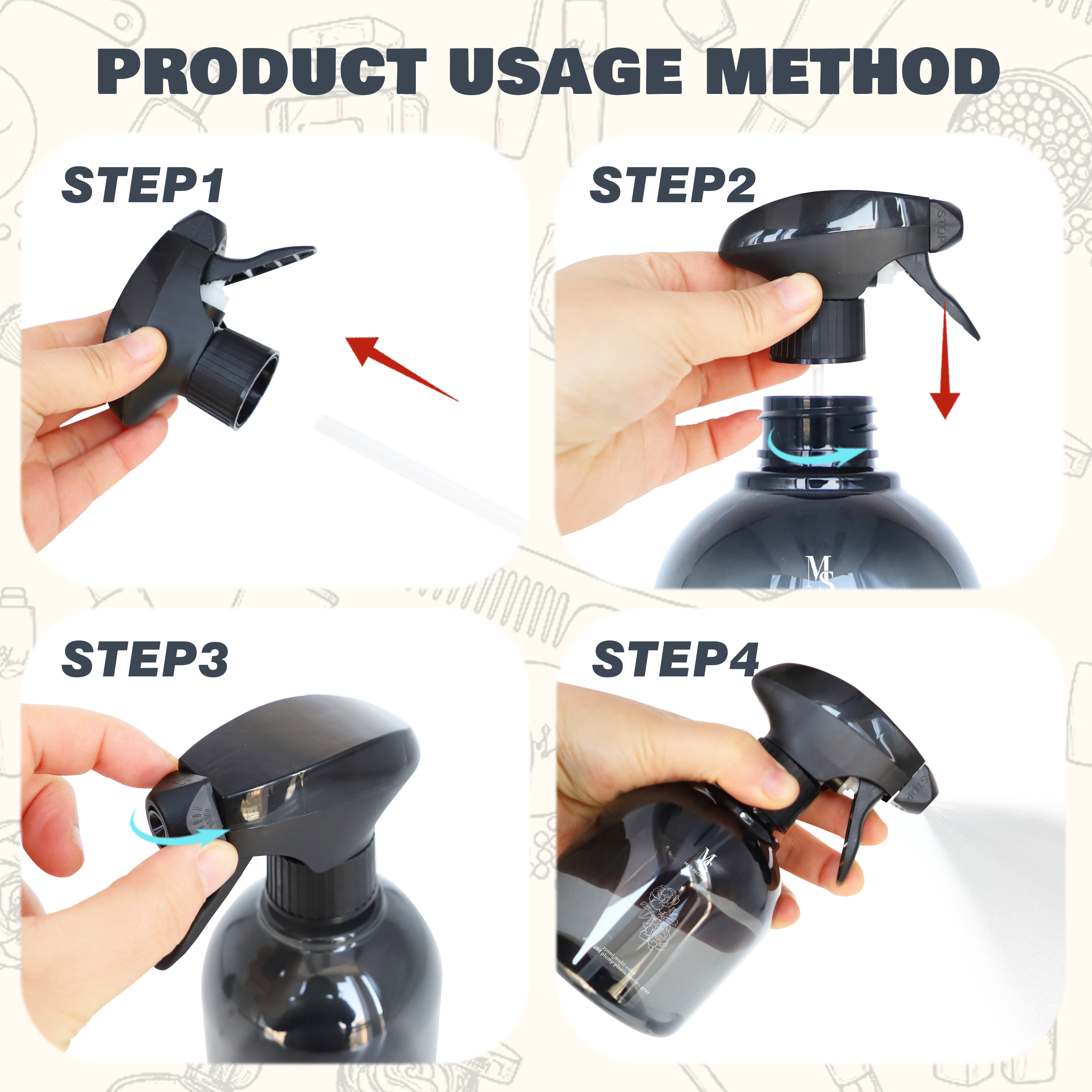 Short 250ml PET Plastic Hand Wash Detergent &amp; Shampoo Trigger Spray Refillable Beauty Packaging Bottle
