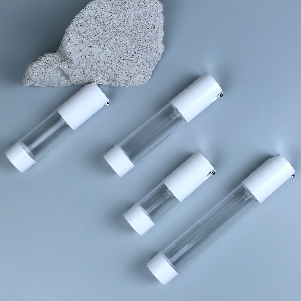 Sustainable White Airless Pump Bottles for Travel 15ml 30ml 50ml Sizes with Electroplating for Cosmetic Foundation and Lotion