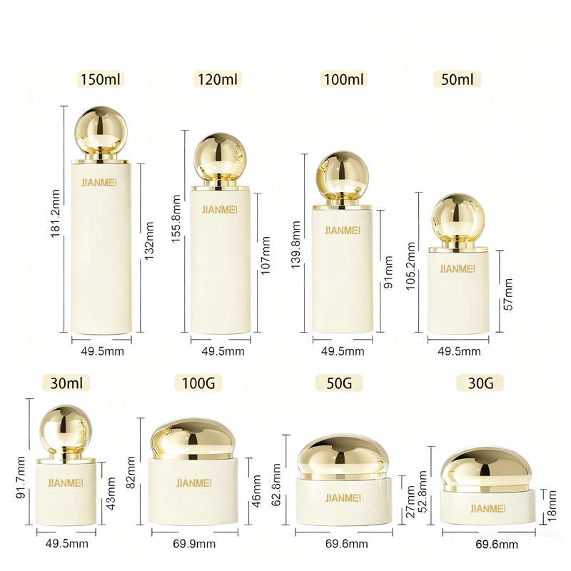 Luxury Wholesale Gold Ball-Shaped Glass Bottle Set Unique Lotion Pump Cream Jar With Offset Printing For Cosmetic Packaging