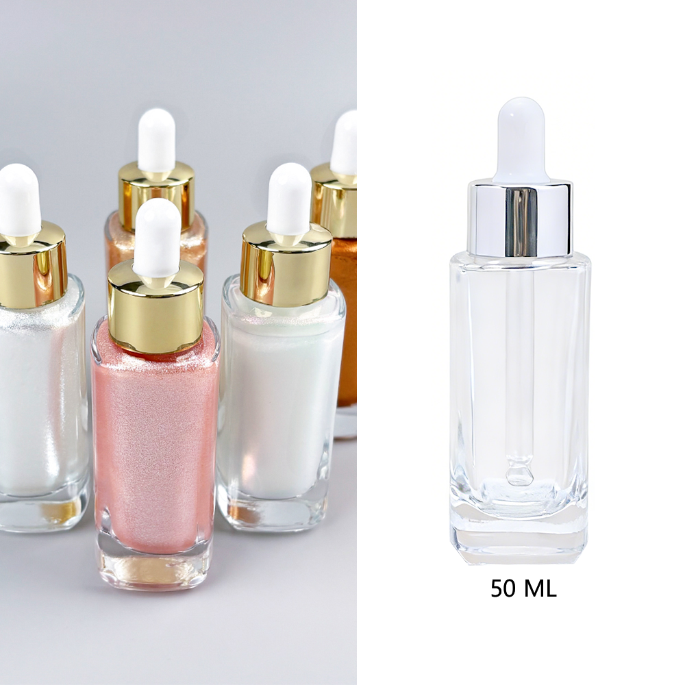 MLM Square 30ml 50ml Luxury Glass Dropper Bottles with Engraving Custom Logo Natural Organic Face Cream Empty Packaging Low MOQ