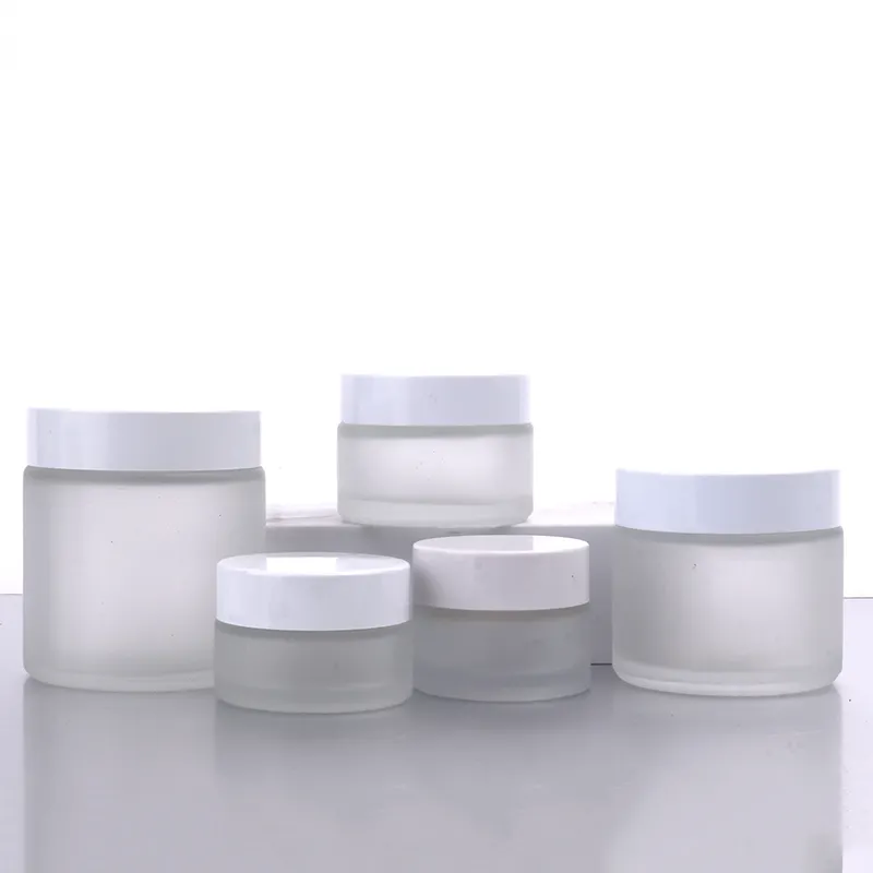 Environmental 5/15/30/50/100ml Wholesale Empty Cream Glass Container Refillable Frosted Glass Cosmetic Jars With Bamboo Lid