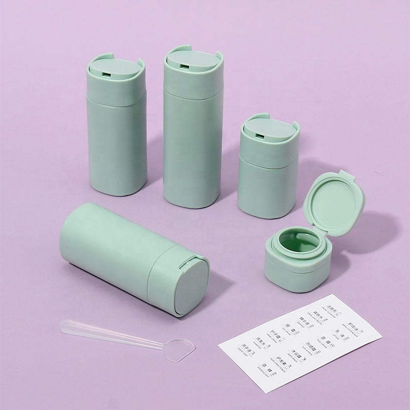A Set Green Plastic Bottle Set Small Size OK Travel Package With Face Cream Body Wash and Lotion in Plastic Bottles