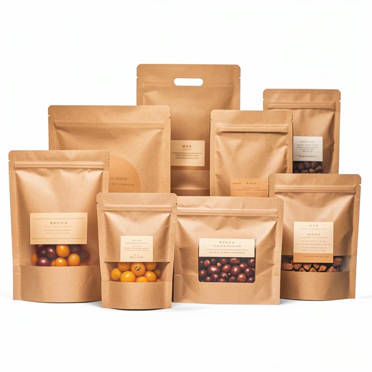 Custom Brown Kraft White Craft Paper Biodegradable Recyclable Reusable Standing Pouches Food Packaging Zipper Milk Sushi Jelly