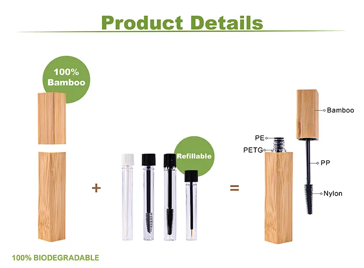 Square Series Bamboo Original Private Label Empty Cosmetic Packaging Mascara Packaging