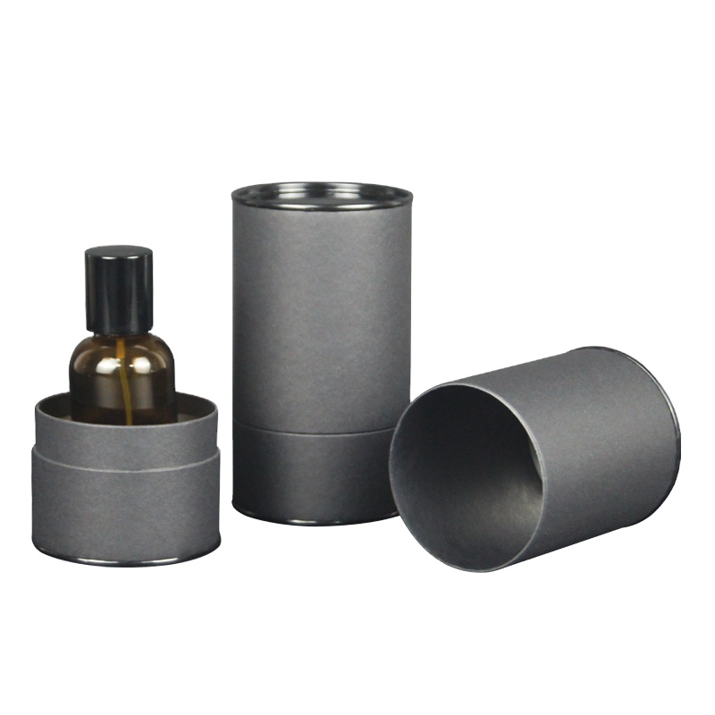 Black Round Recyclable Luxury Gift Box 50ml Perfume Packaging Cosmetic Essential Oil Cylinder Packaging Cardboard Paper Can