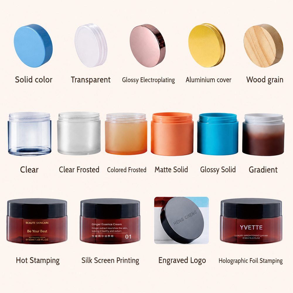 Custom Printed PET Plastic Round Cosmetic Jars With Screw Top Cap 150ml Capacity For Skin Care Cream Packaging