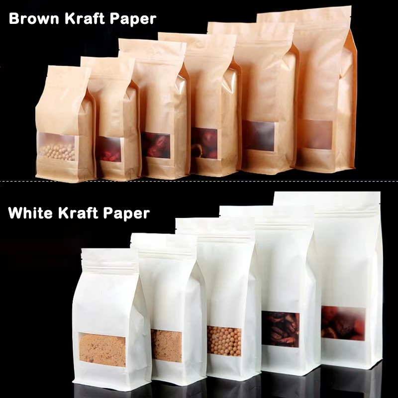 Custom Printing Zip Lock Flat Bottom Recyclable Clear Window Stand up Pouch Premium Food Tea Coffee Salad Cakes Pet Food Jelly